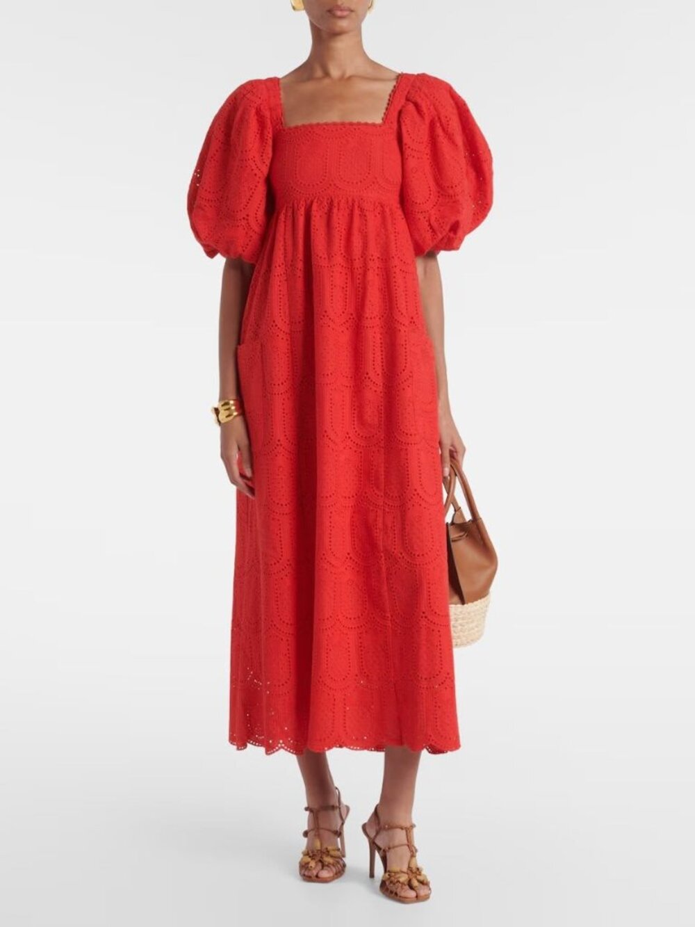 Amazing FARM Rio Red Pineapple Eyelet Maxi Dress in sz XS NWT